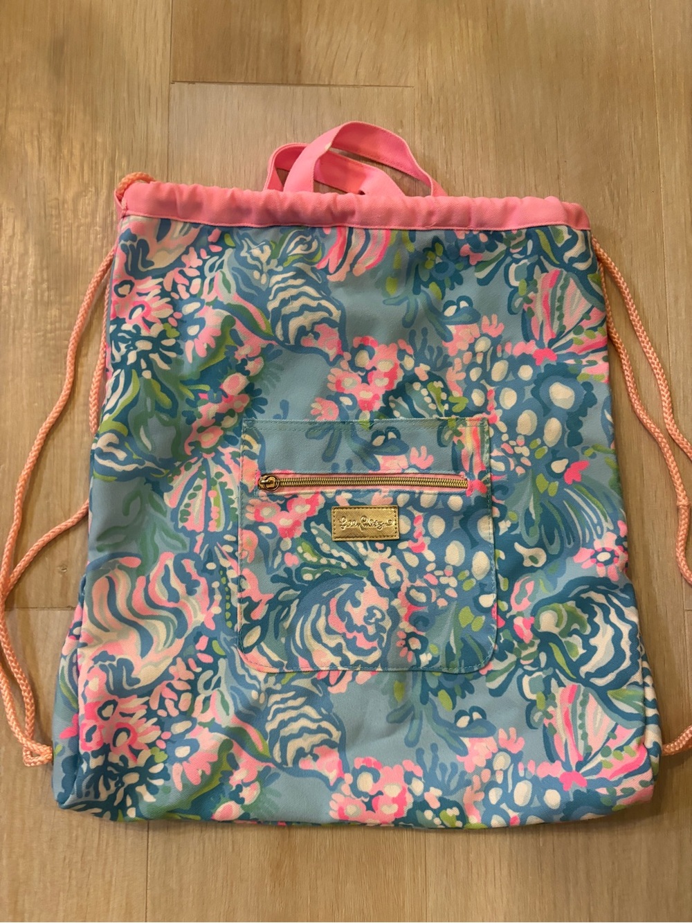 Lilly Pulitzer Blue, Pink & Green Floral Drawstring Backpack